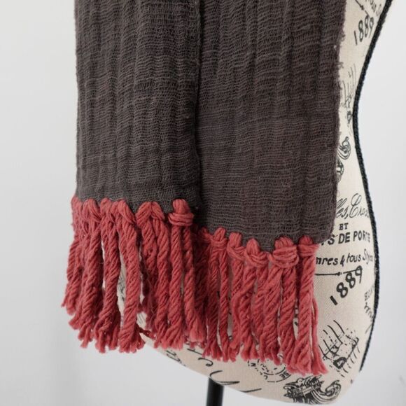 LemLem Scarf Womens Brown Gauzy Fringe Liya Kebede Artisan Woven Boho Lagenlook - Picture 5 of 10